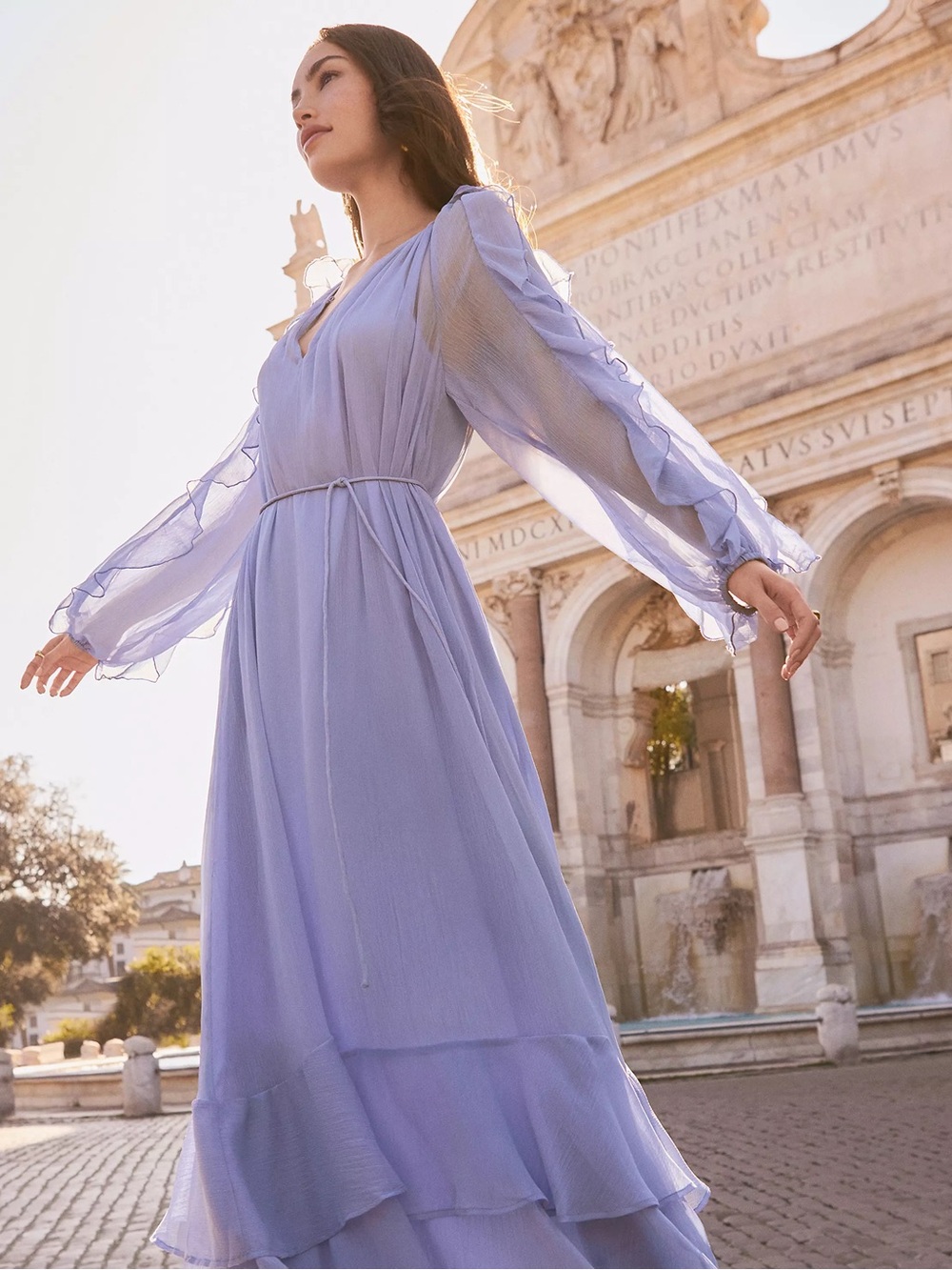 Ann Taylor Lavender Tiered Chiffon Maxi Dress